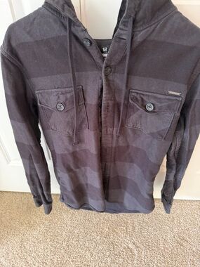 Men's Hooded Button-Front Shirt Jacket in Charcoal